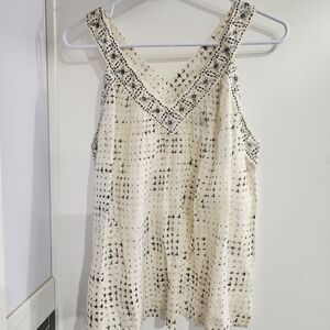 LOFT Cream and Black Patterned Tank Top